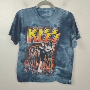Liquid Blue Kiss Band Graphic T-Shirt Size Small Blue Tie Dye 80s Band Tee Rock